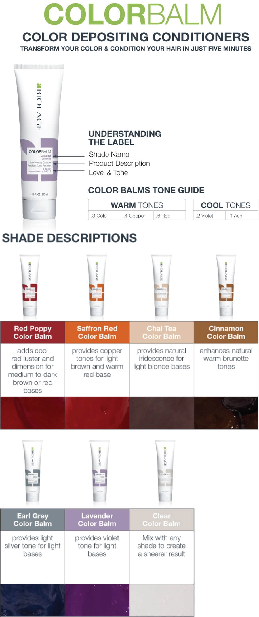 Biolage Color Balms odżywki koloryzujące, paleta kolorów
