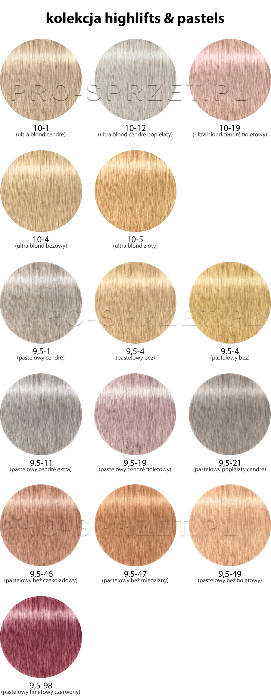 Schwarzkopf Igora Vibrance Paleta kolorów - kolekcja highlifts i pastelowa, bardzo jasny blond