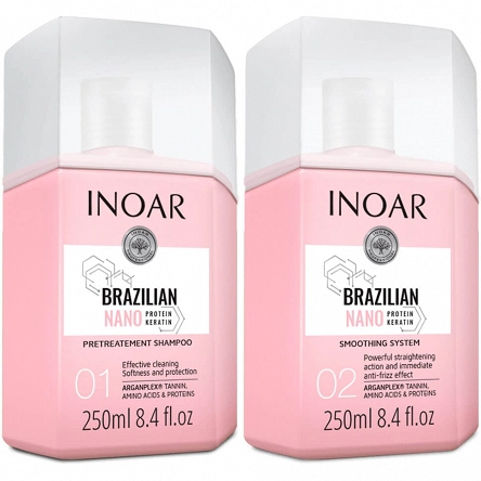 Zestaw Inoar Brazilian Nano Keratin do prostowania włosów szampon 250ml i kuracja 250ml Inoar 10186251