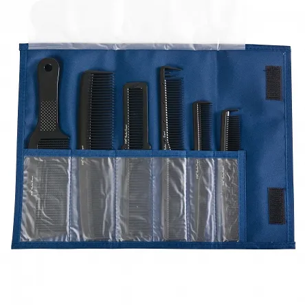Komplet 6 grzebieni barberskich Fox Barber Expert w etui jeansowym zestawy grzebieni fryzjerskich Fox 5904993464410