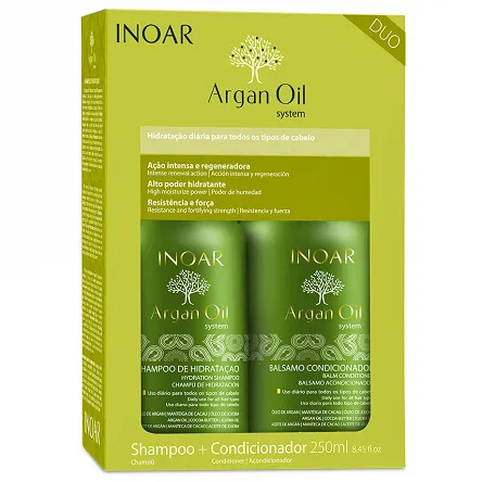 Szampon + odżywka Inoar Argan Oil, wygładzający 2x250ml Włosy puszące się Inoar 7898581083092