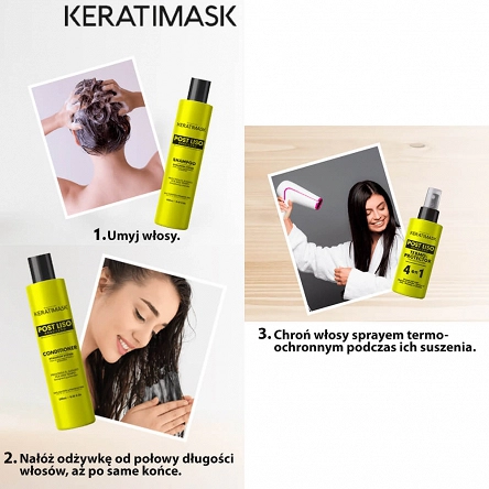 Zestaw Placenta Life Keratimask Post Alisado po keratynowym prostowaniu włosów szampon + odżywka 2x250ml + spray 50ml Placenta Life 7756719015295