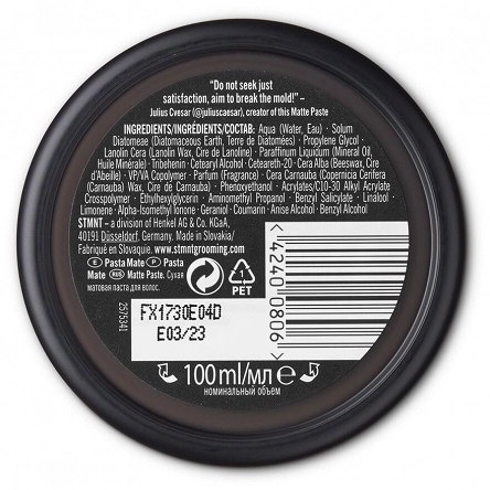 Pasta STMNT Matte Paste, matująca do włosów dla mężczyzn 100ml Pasty do włosów STMNT 4067971070100