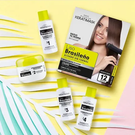 Zestaw Placenta Life Kertimask Liso Brasileno do keratynowego prostowania włosów z kwasem hialuronowym 240ml Keratynowe prostowanie włosów Placenta Life 7756719011839