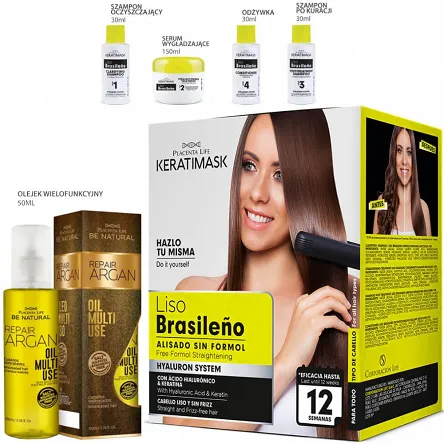Zestaw Placenta Life Kertimask Liso Brasileno do keratynowego prostowania włosów z kwasem hialuronowym 240ml Keratynowe prostowanie włosów Placenta Life 7756719011839