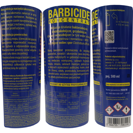 Koncentrat Barbicide do dezynfekcji narzędzi fryzjerskich i kosmetycznych oraz powierzchni 500ml Środki do dezynfekcji narzędzi  Barbicide 4260638460058