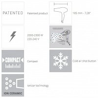 Suszarka do włosów Gamma Piu Ion Ceramic S kompaktowa, 2300W Suszarki do włosów Gamma Piu 8021660007019