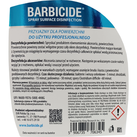 Spray Barbicide do dezynfekcji powierzchni, zapachowy 750ml Barbicade Barbicide 5906735706345