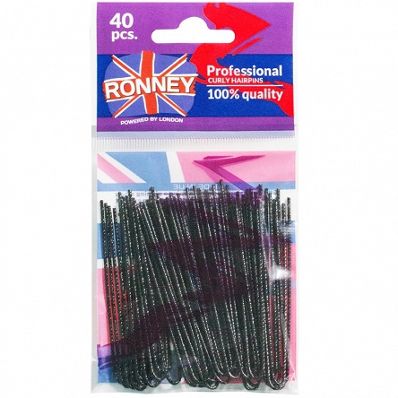 Kokówki RONNEY Hair Slides Black fryzjerskie karbowne czarne 40szt wsuwki i kokówki Ronney 5905094608369