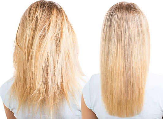 Porównanie włosów przed prostowanie i po prostowaniu
